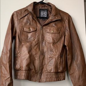 Cropped brown leather jacket